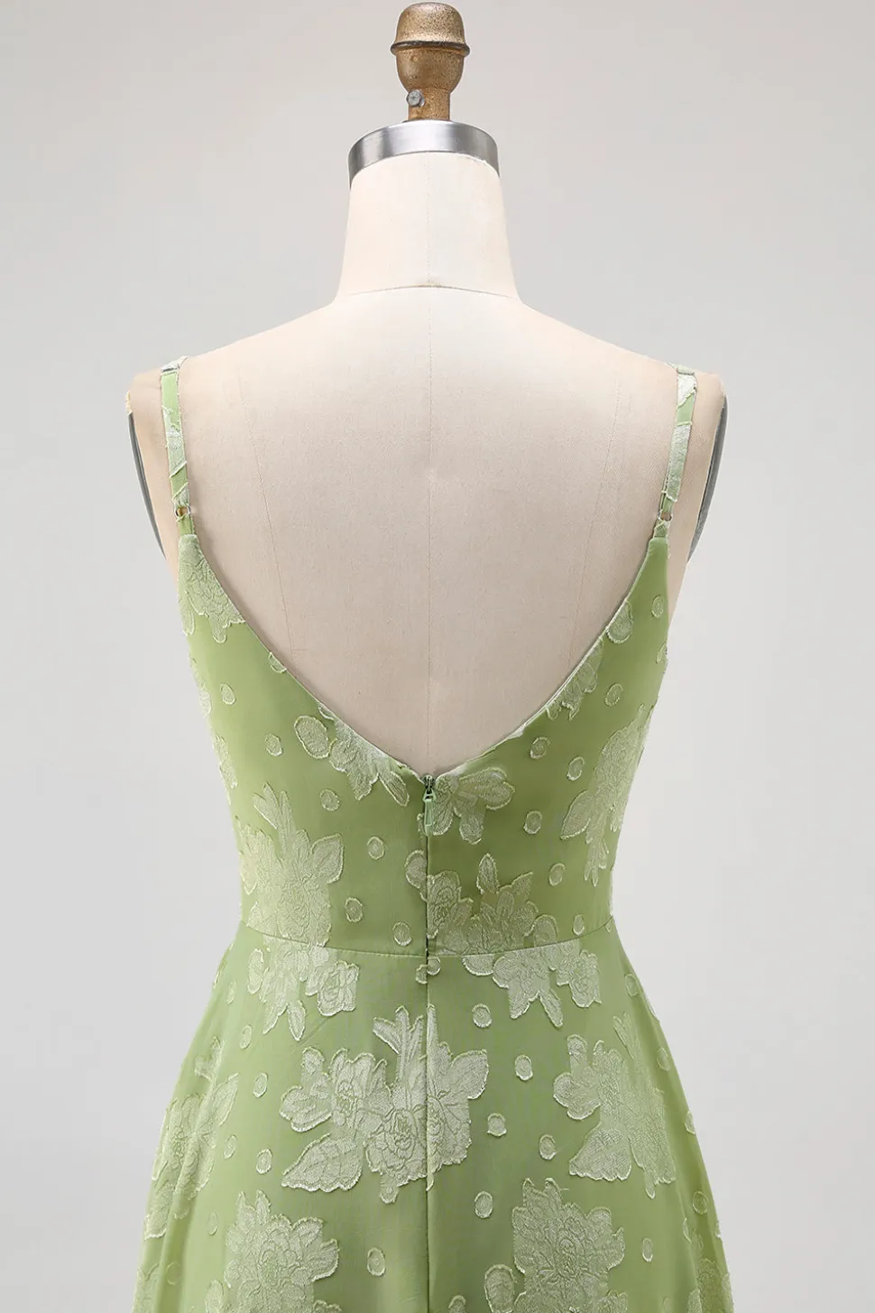 Sage Green Floral Uma linha vestido de dama de honra com fenda