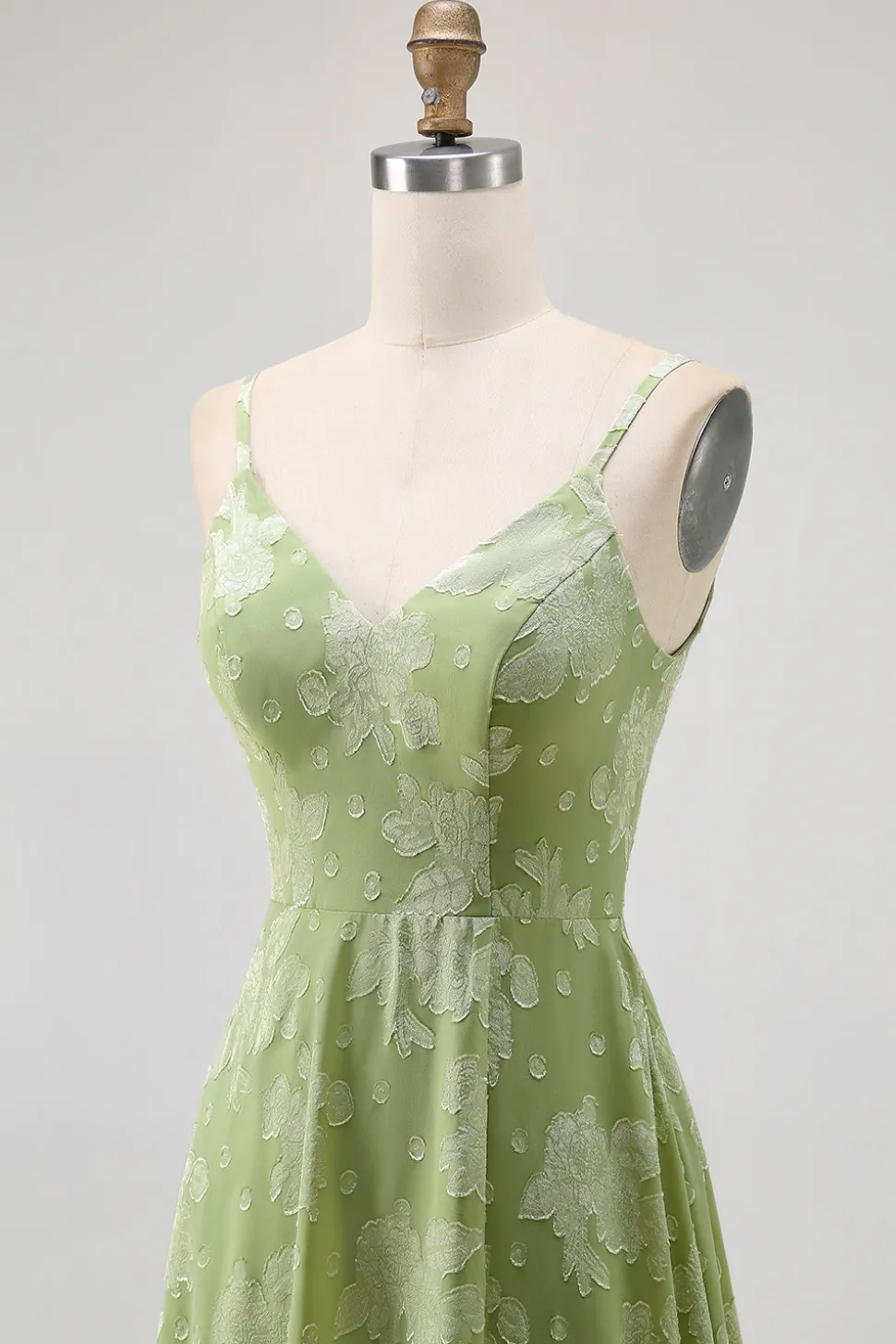 Sage Green Floral Uma linha vestido de dama de honra com fenda