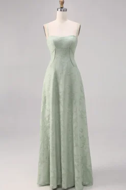 Sage Green Lace Corset Uma linha longo vestido de dama de honra