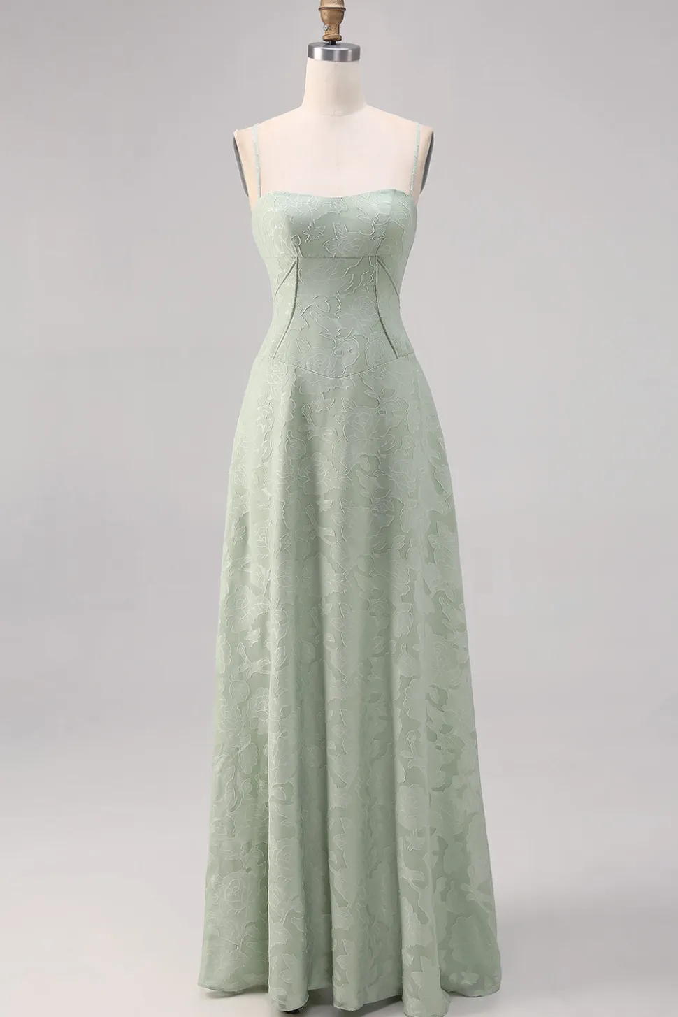 Sage Green Lace Corset Uma linha longo vestido de dama de honra