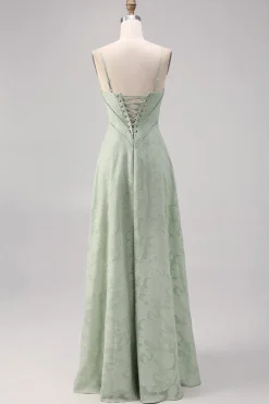 Sage Green Lace Corset Uma linha longo vestido de dama de honra