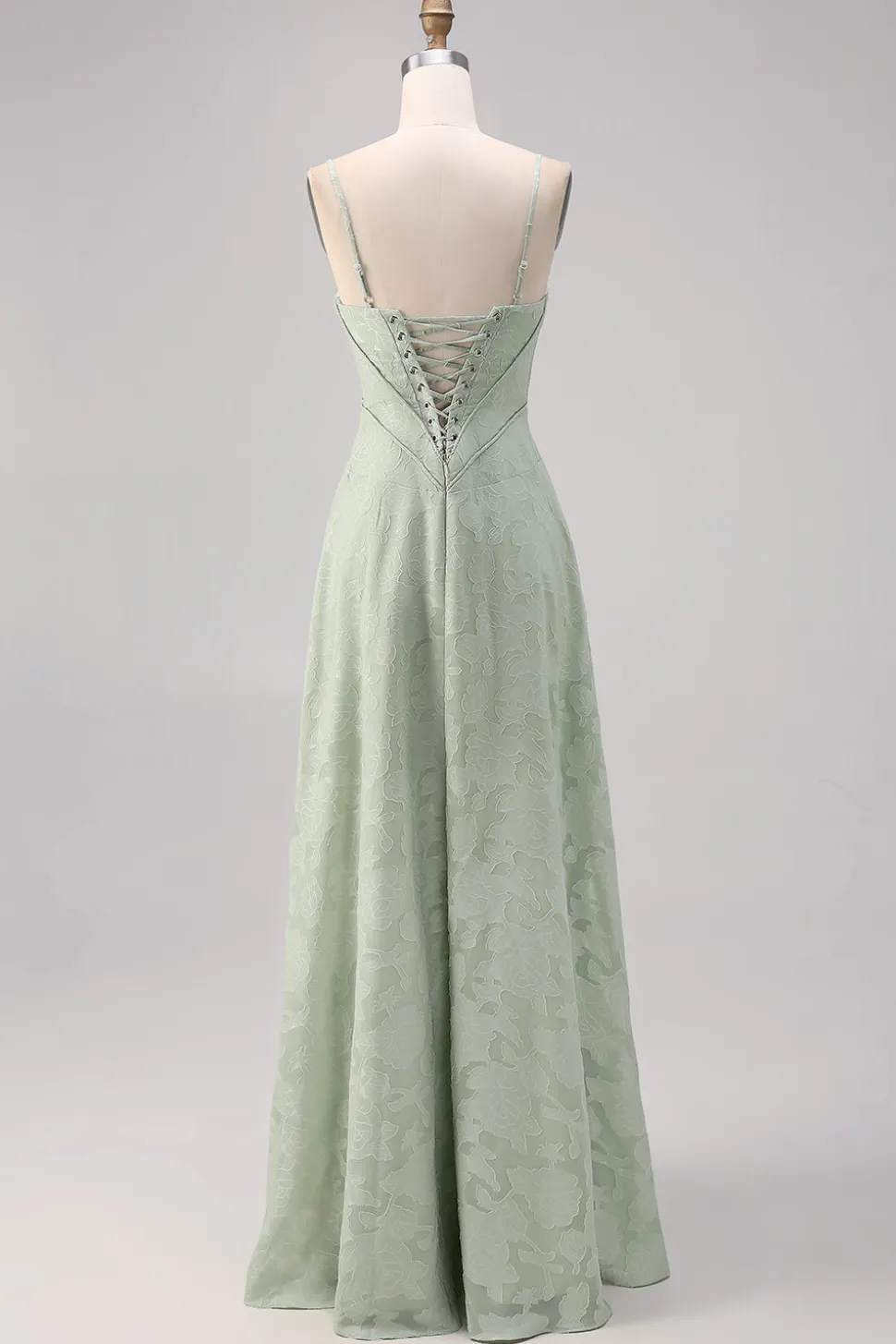 Sage Green Lace Corset Uma linha longo vestido de dama de honra