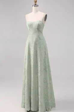 Sage Green Lace Corset Uma linha longo vestido de dama de honra