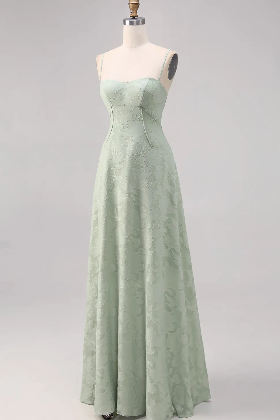 Sage Green Lace Corset Uma linha longo vestido de dama de honra