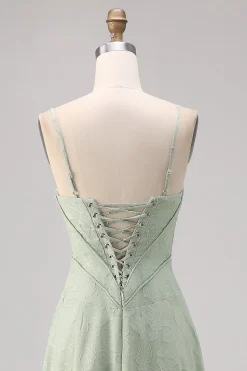 Sage Green Lace Corset Uma linha longo vestido de dama de honra