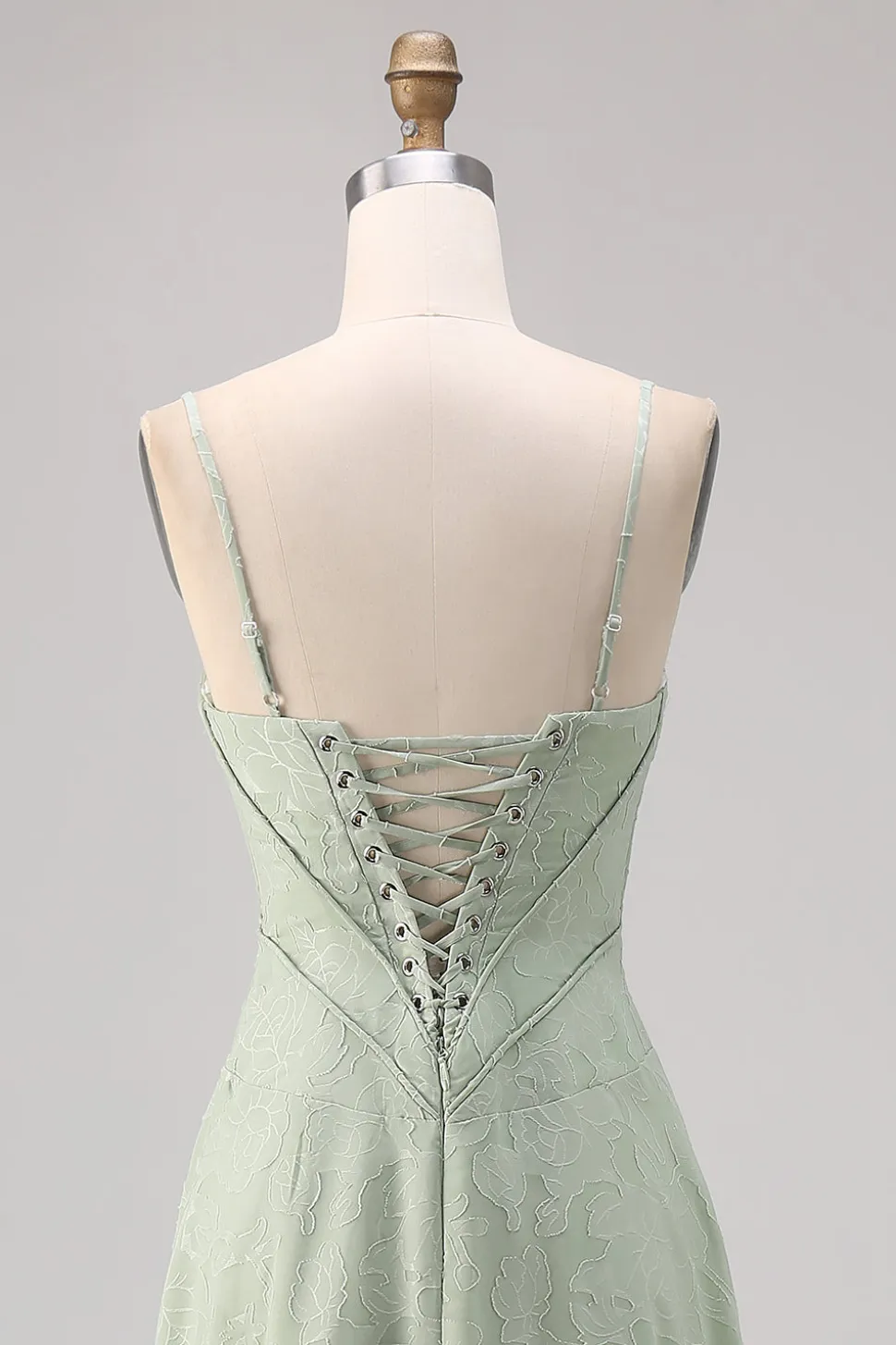 Sage Green Lace Corset Uma linha longo vestido de dama de honra