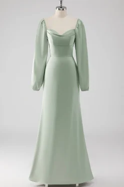 Sage Green Off the Shoulder Um vestido de dama de honra longo linha com mangas puff