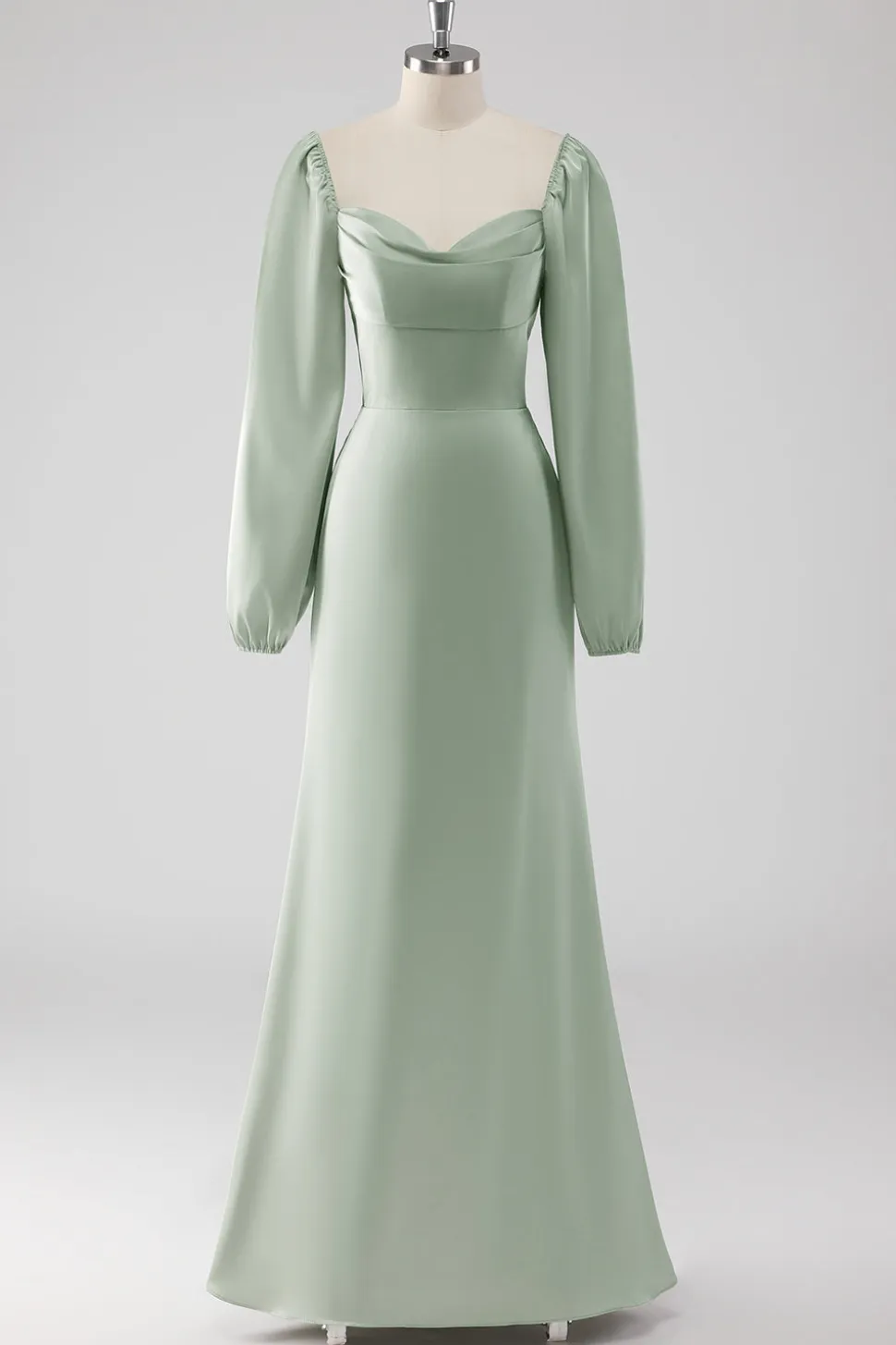 Sage Green Off the Shoulder Um vestido de dama de honra longo linha com mangas puff