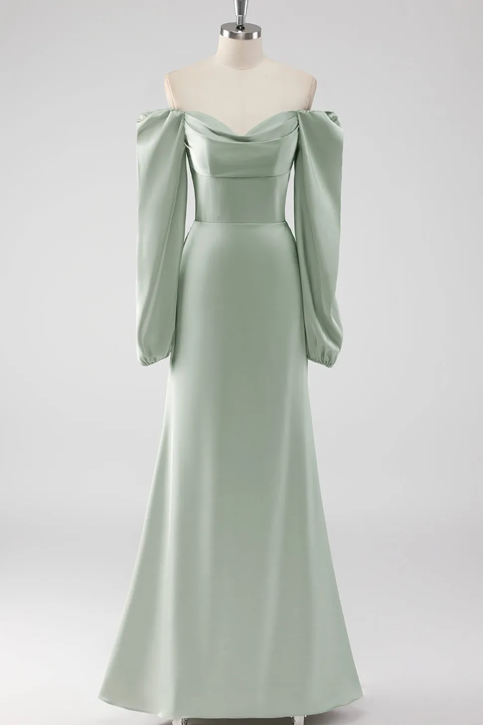 Sage Green Off the Shoulder Um vestido de dama de honra longo linha com mangas puff