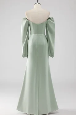 Sage Green Off the Shoulder Um vestido de dama de honra longo linha com mangas puff