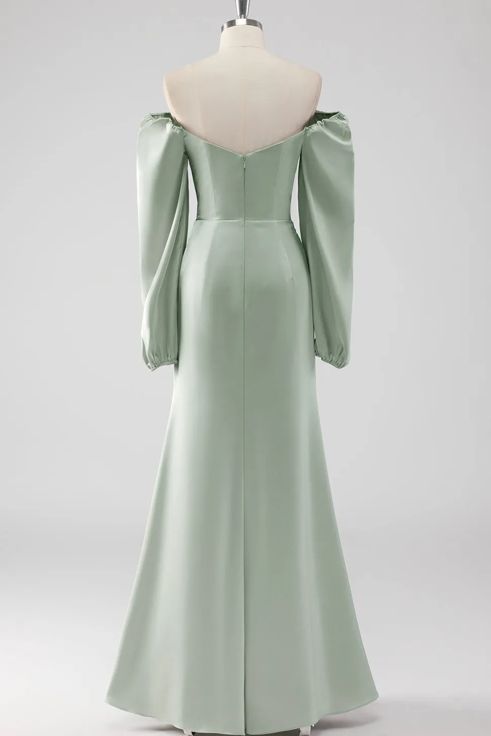 Sage Green Off the Shoulder Um vestido de dama de honra longo linha com mangas puff