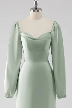 Sage Green Off the Shoulder Um vestido de dama de honra longo linha com mangas puff