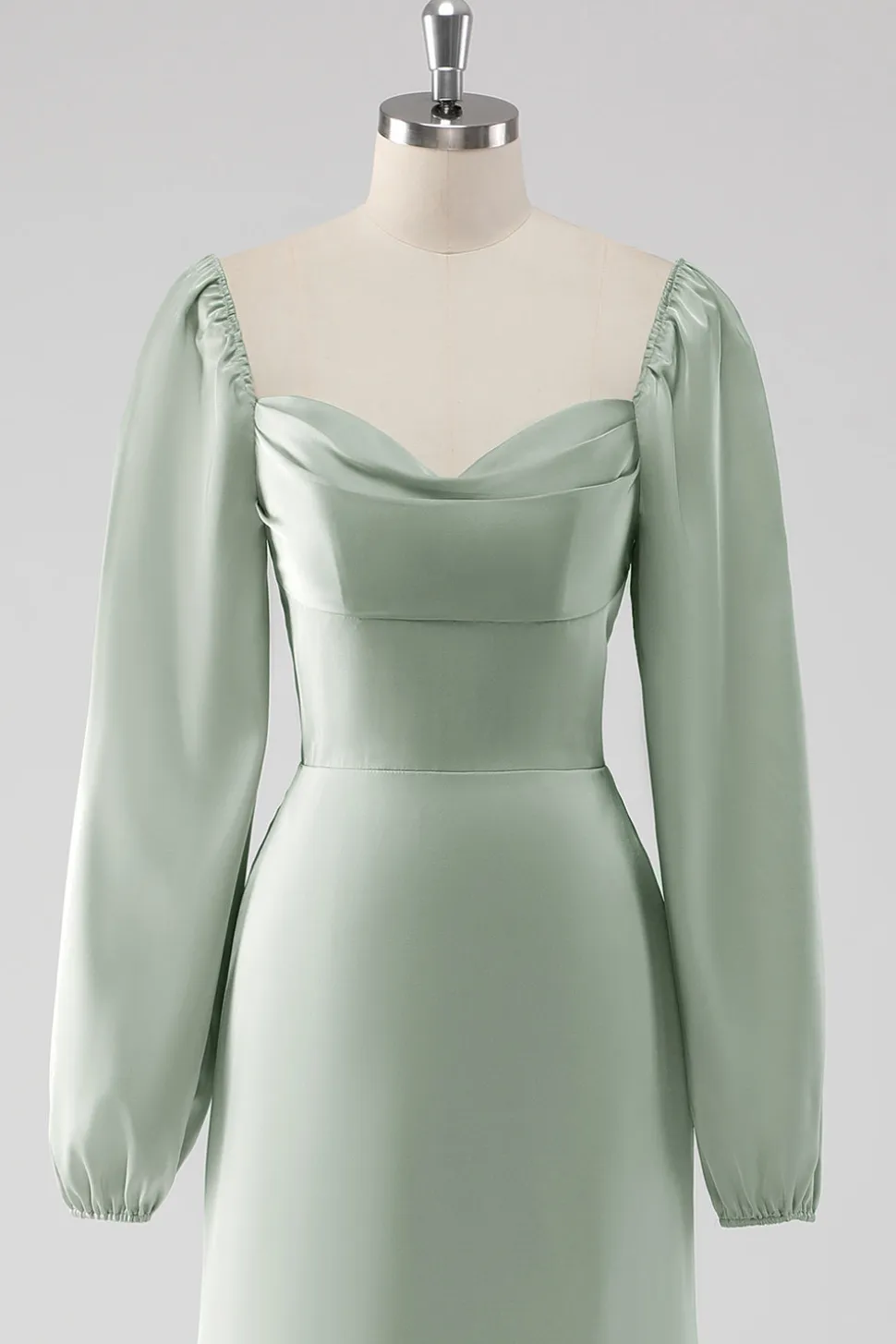 Sage Green Off the Shoulder Um vestido de dama de honra longo linha com mangas puff