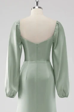 Sage Green Off the Shoulder Um vestido de dama de honra longo linha com mangas puff