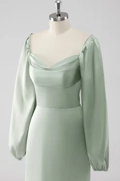Sage Green Off the Shoulder Um vestido de dama de honra longo linha com mangas puff