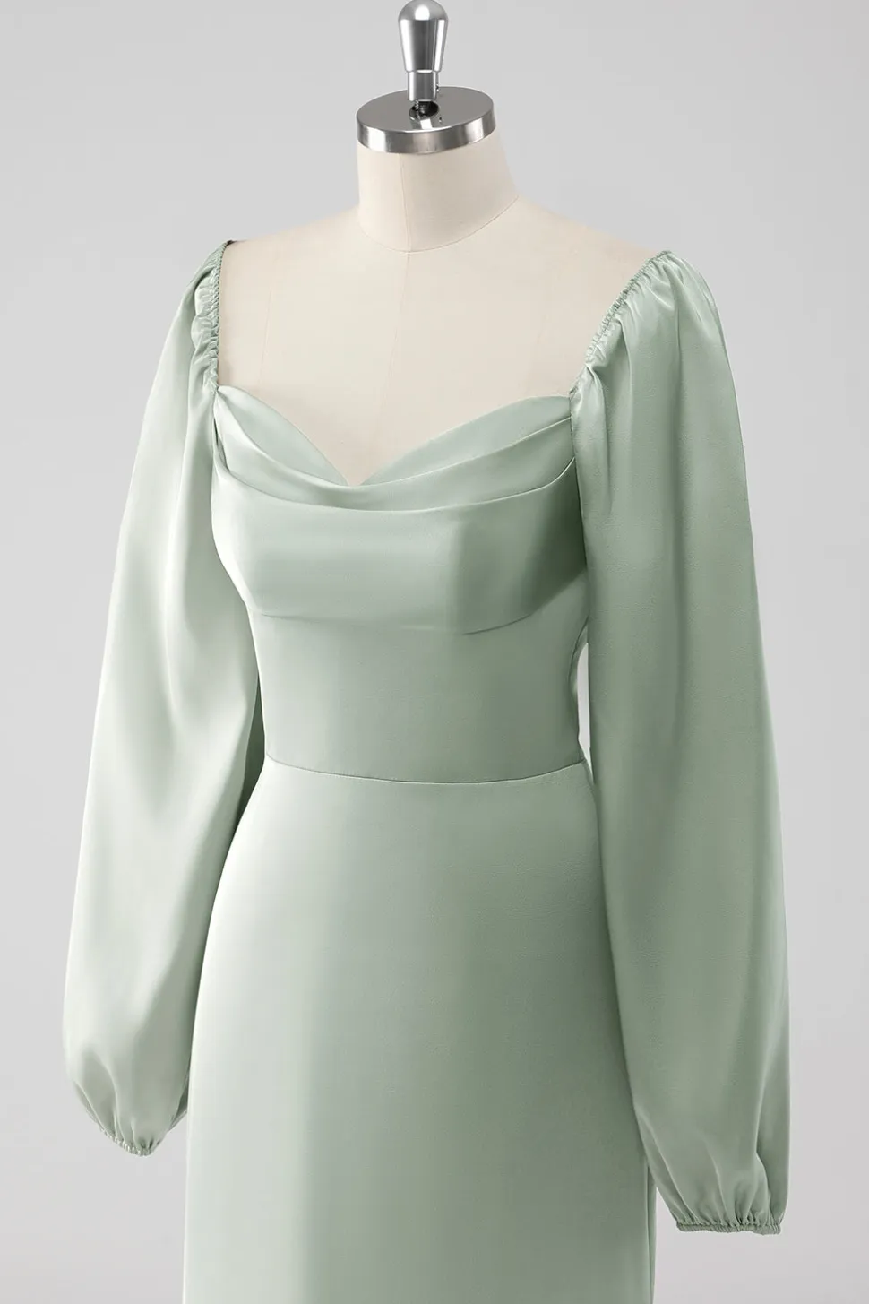 Sage Green Off the Shoulder Um vestido de dama de honra longo linha com mangas puff