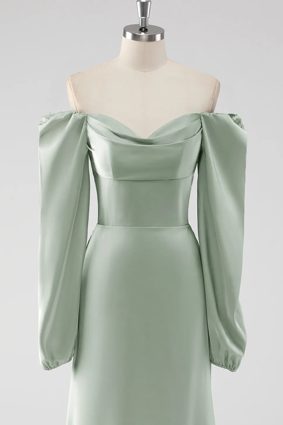 Sage Green Off the Shoulder Um vestido de dama de honra longo linha com mangas puff