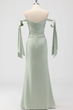 Sage Green Off The Shoulder Sereia Ruched Long Bridesmaid Dress