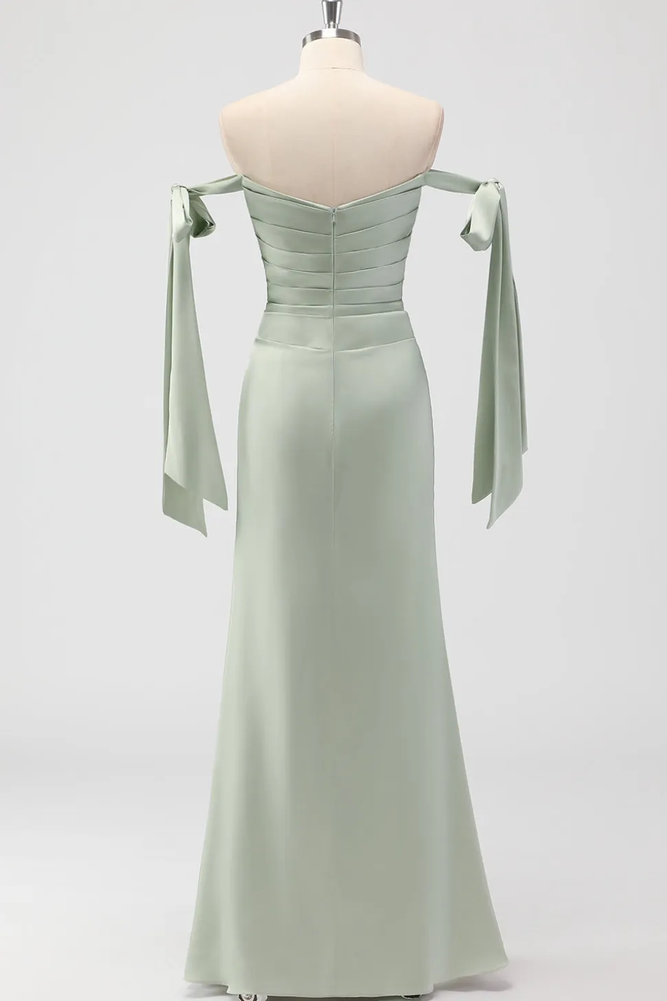 Sage Green Off The Shoulder Sereia Ruched Long Bridesmaid Dress