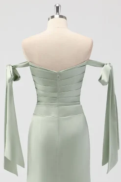 Sage Green Off The Shoulder Sereia Ruched Long Bridesmaid Dress