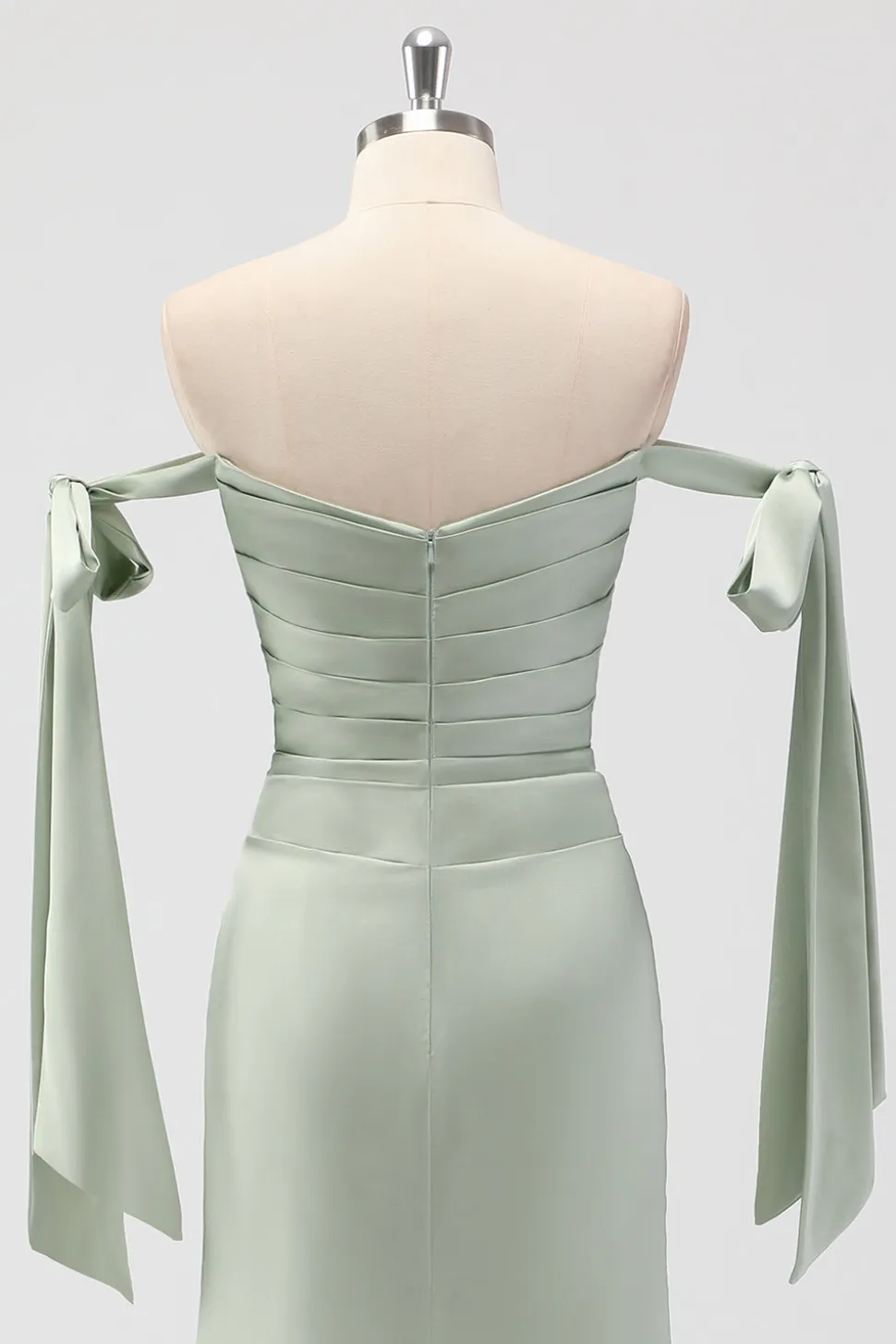 Sage Green Off The Shoulder Sereia Ruched Long Bridesmaid Dress