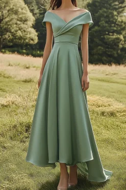 Sage Off O Ombro Slim Formal Vestido com Hem Larga