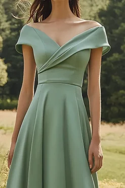Sage Off O Ombro Slim Formal Vestido com Hem Larga