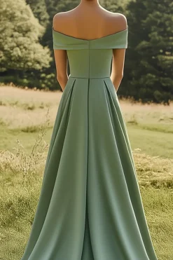 Sage Off O Ombro Slim Formal Vestido com Hem Larga