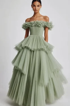 Sage Poeirento Sem Ombros De Baile/Princesa Longos Vestido de Baile