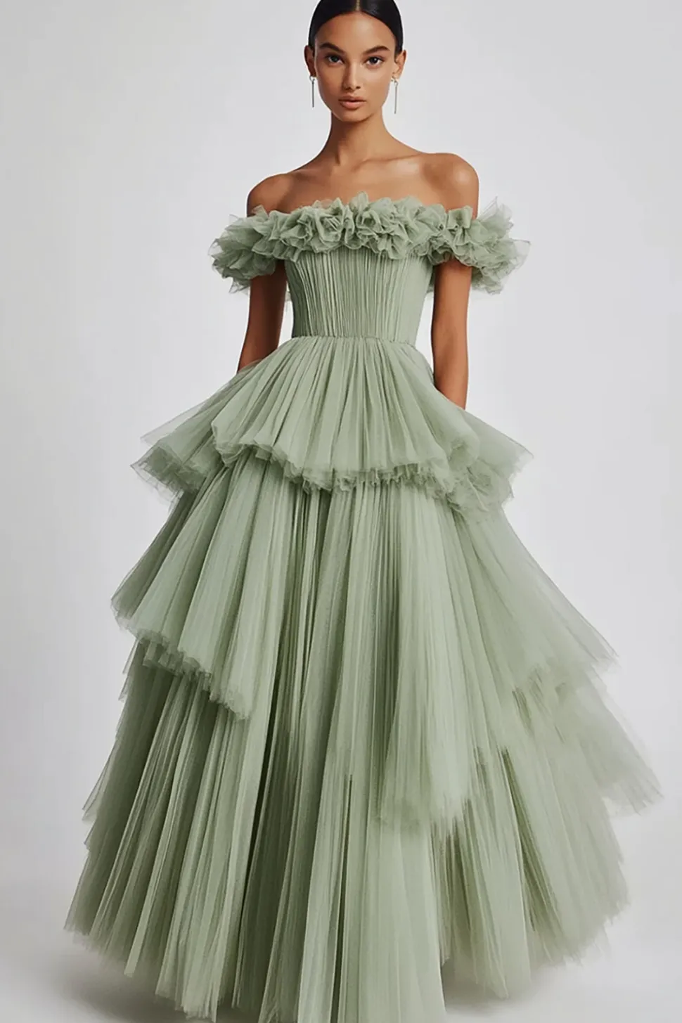 Sage Poeirento Sem Ombros De Baile/Princesa Longos Vestido de Baile