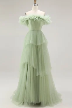 Sage Poeirento Sem Ombros De Baile/Princesa Longos Vestido de Baile