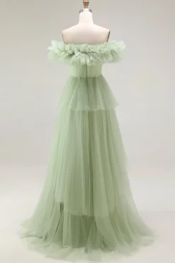 Sage Poeirento Sem Ombros De Baile/Princesa Longos Vestido de Baile