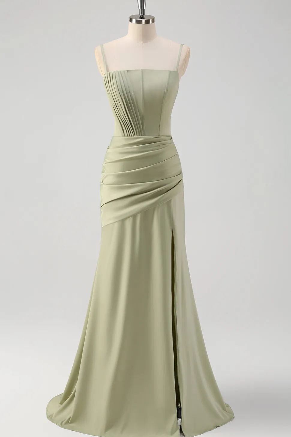 Sage Sereia Esparguete Correias Ruched Corset Long Prom Dress com Fenda