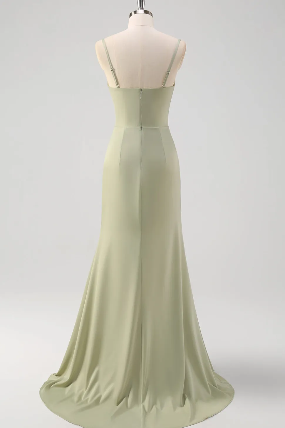 Sage Sereia Esparguete Correias Ruched Corset Long Prom Dress com Fenda