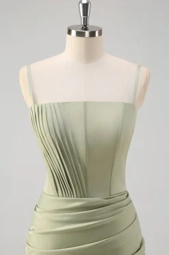 Sage Sereia Esparguete Correias Ruched Corset Long Prom Dress com Fenda