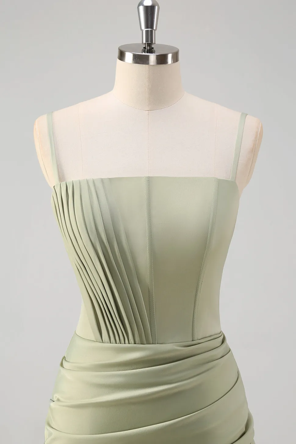 Sage Sereia Esparguete Correias Ruched Corset Long Prom Dress com Fenda