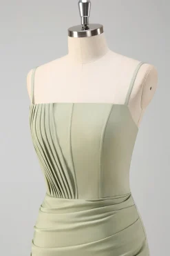 Sage Sereia Esparguete Correias Ruched Corset Long Prom Dress com Fenda