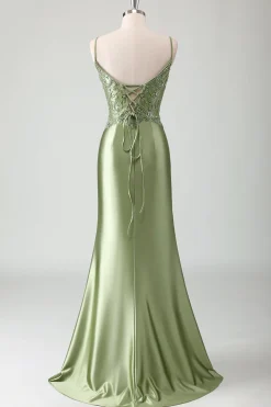 Sage Sereia Esparguete Correias Longo Vestido de Baile Com Sequins