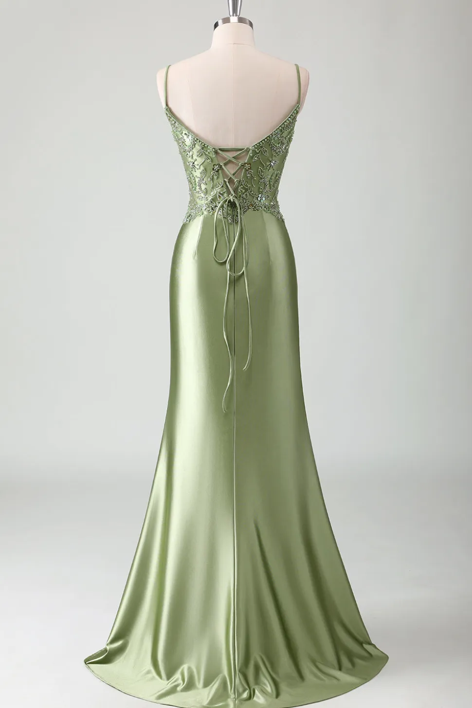 Sage Sereia Esparguete Correias Longo Vestido de Baile Com Sequins