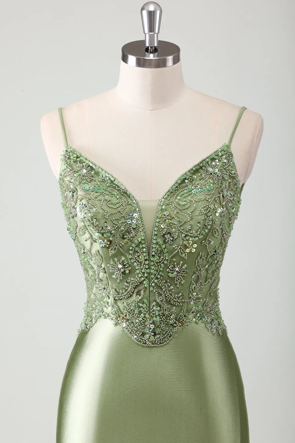 Sage Sereia Esparguete Correias Longo Vestido de Baile Com Sequins