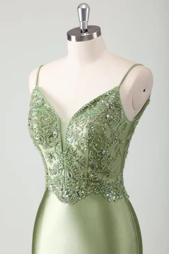 Sage Sereia Esparguete Correias Longo Vestido de Baile Com Sequins