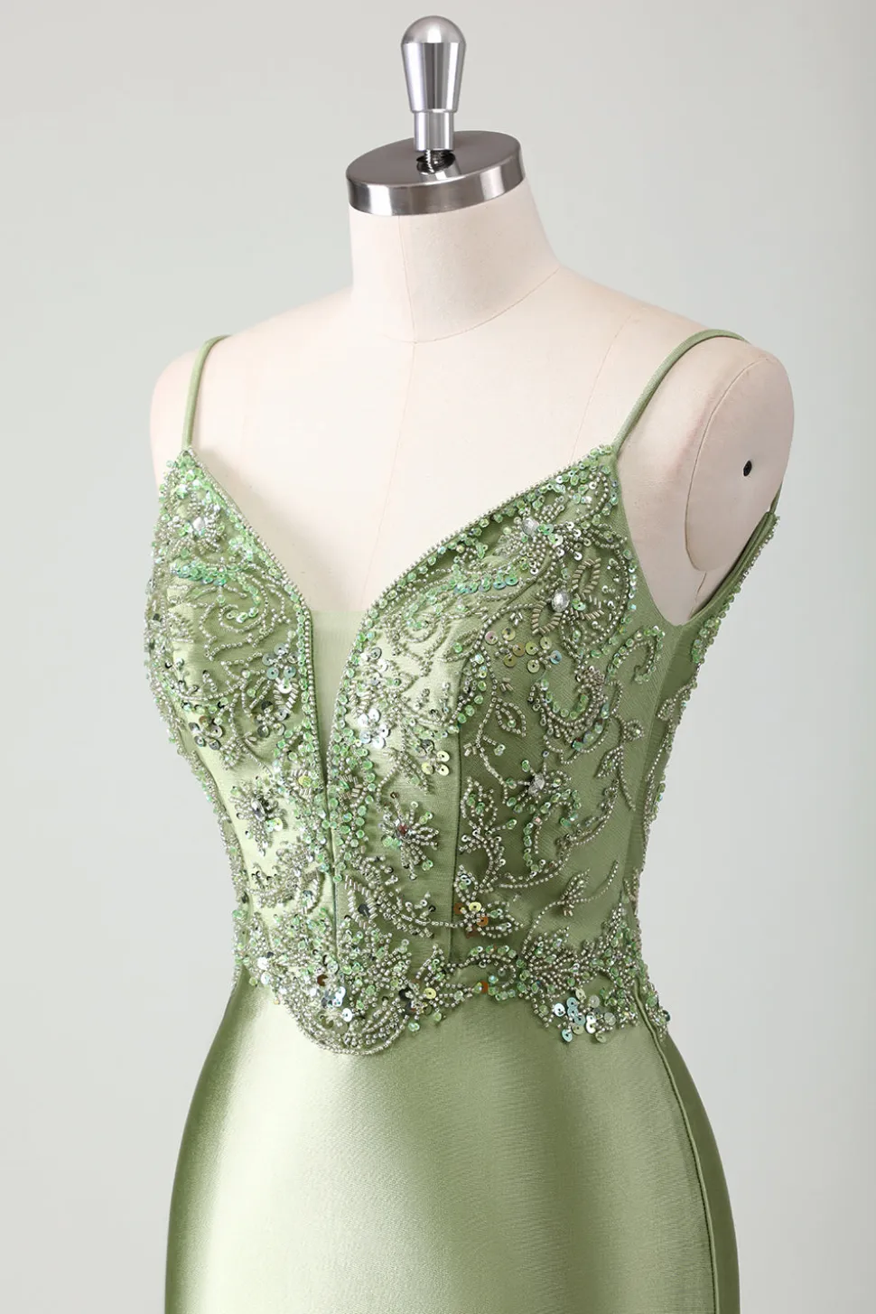 Sage Sereia Esparguete Correias Longo Vestido de Baile Com Sequins