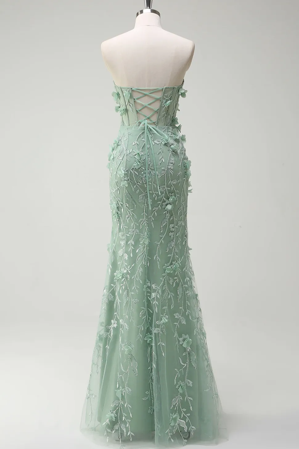 Sage Sereia Querida Floral Appliqued Long Prom Dress com Fenda