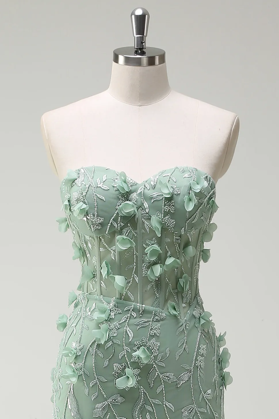 Sage Sereia Querida Floral Appliqued Long Prom Dress com Fenda
