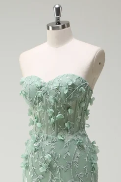 Sage Sereia Querida Floral Appliqued Long Prom Dress com Fenda