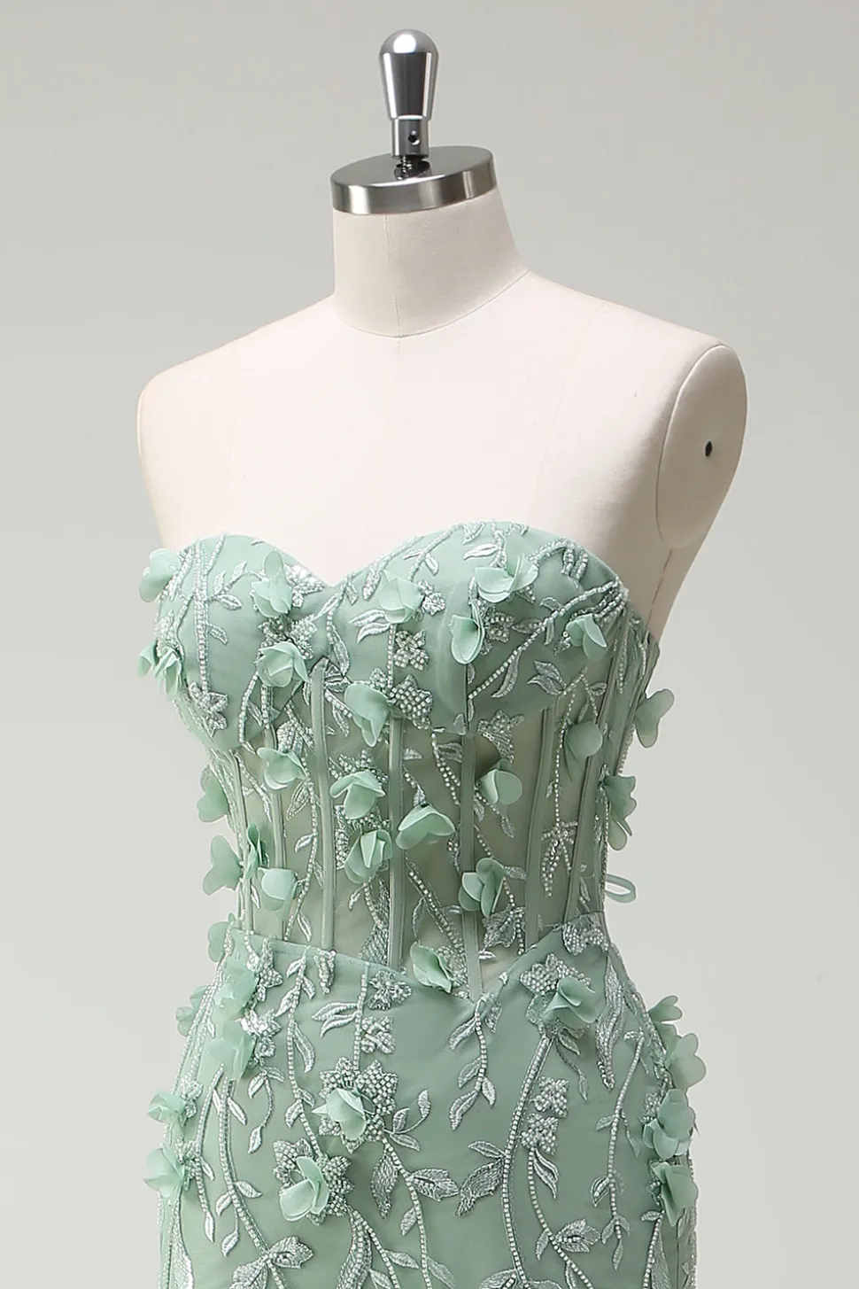 Sage Sereia Querida Floral Appliqued Long Prom Dress com Fenda