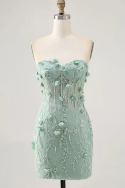 Sage Sweetheart Corset Appliqued Vestido Curto Homecoming
