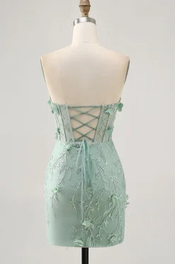 Sage Sweetheart Corset Appliqued Vestido Curto Homecoming