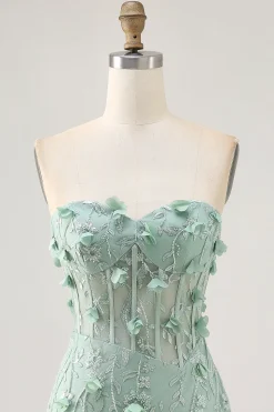 Sage Sweetheart Corset Appliqued Vestido Curto Homecoming