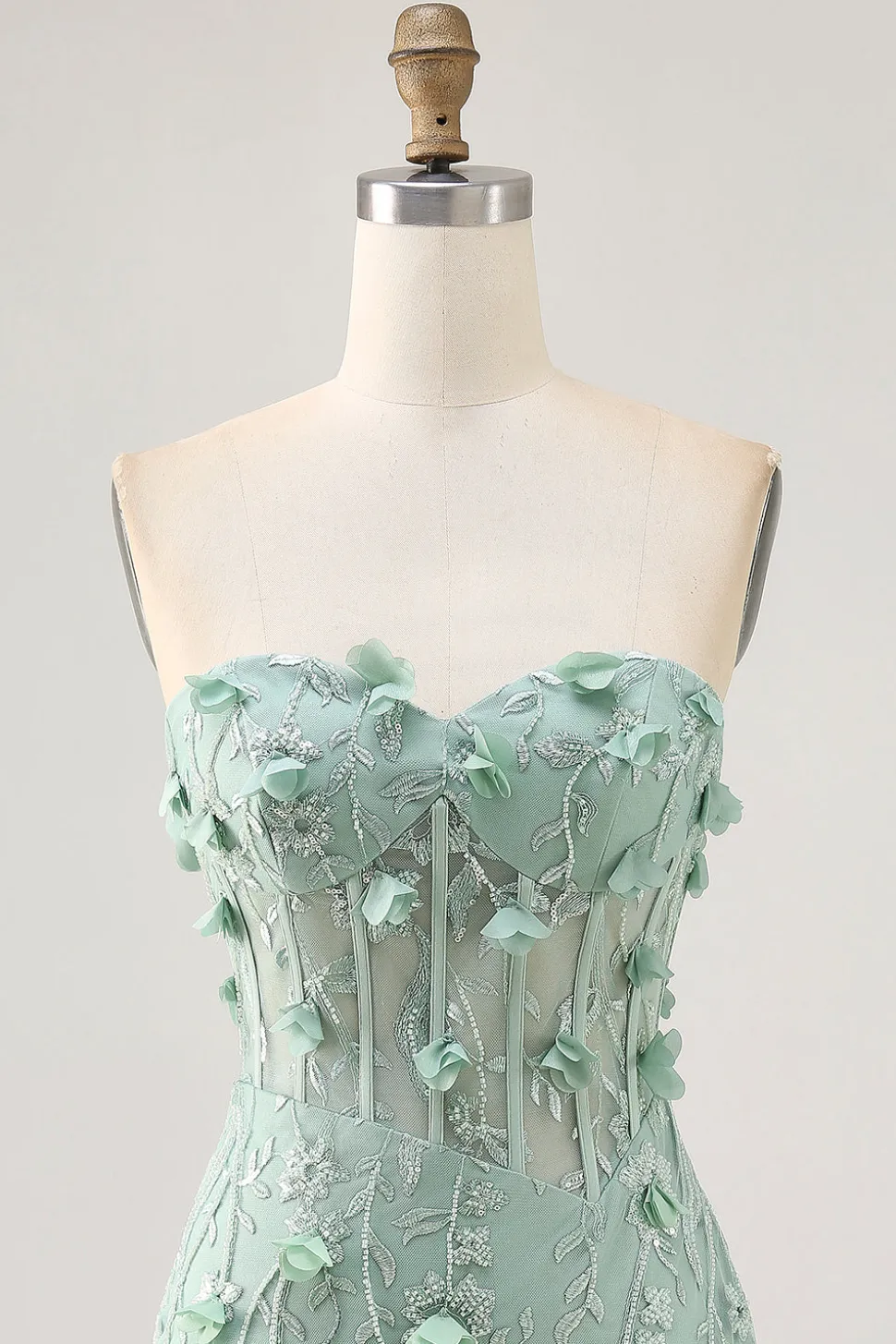Sage Sweetheart Corset Appliqued Vestido Curto Homecoming